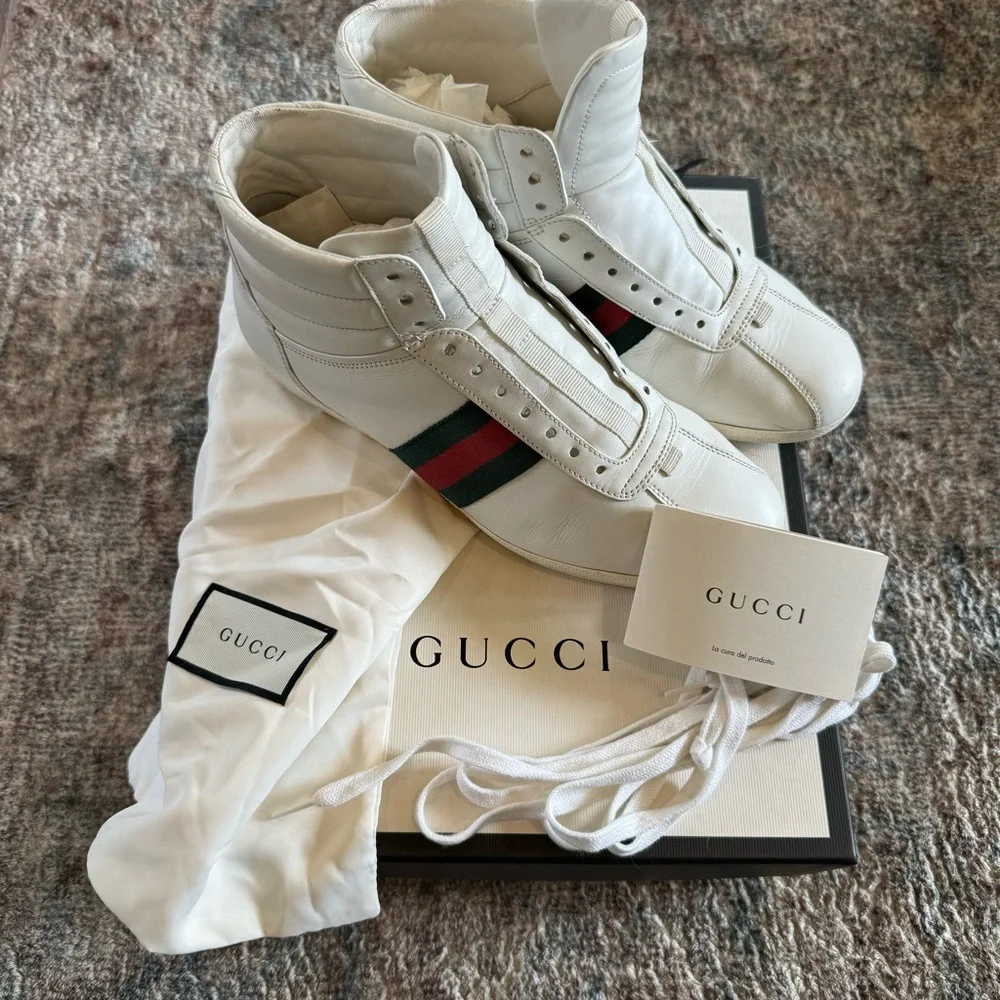 Gucci Web leather high top lace up sneakers Men’s size 7 # 429475